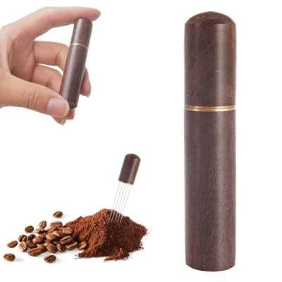 Afbeelding van WDT Tool espresso verdelergereedschap met 6 fijne naalden 0,4 mm koffieaccessoires, koffiestamper, koffiestaafjes houten handvat, naald, koffiedistributeur tamper (notenboom)
