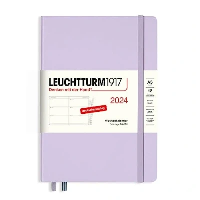 Afbeelding van LEUCHTTURM1917 367609 Weekkalender Medium (A5) 2024, met extra boekje voor adressen en jubilea jubilea, lila, Duits, 12 maanden