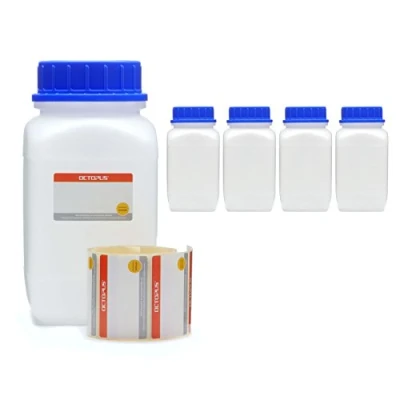 Afbeelding van Octopus 5 x 1500 ml fles met brede hals en schroefdop, chemiefles, laboratoriumfles deksel als opbergvak voor laboratorium, keuken of hobby