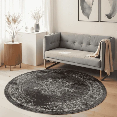 Afbeelding van Vloerkleed Lydia Rond Antraciet Dekbed Discounter.nl