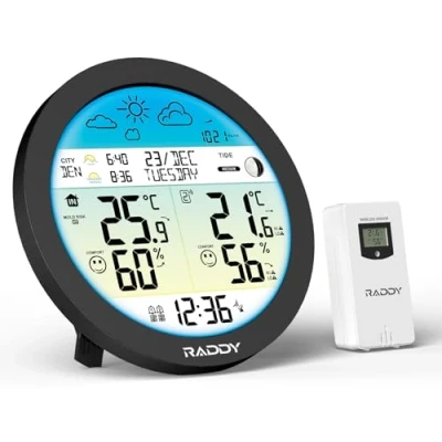 Afbeelding van Raddy DT7 Draadloos weerstation met buitensensor, ronde uitvoering