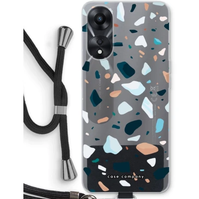 Afbeelding van Case Company® hoesje met Koord geschikt voor Oppo A78 5G Terrazzo N13 Telefoonhoesje Zwart Bescherming aan alle Kanten en Over de Schermrand
