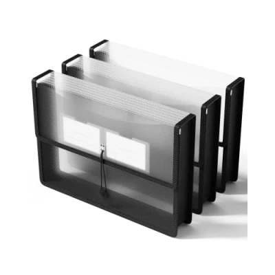 Afbeelding van ThinkTex A4 plastic bestandsmap, No Divider 6cm uitbreiding organizer, etiketten &amp; doorzichtig, drukknoopsluiting, 3 stuks