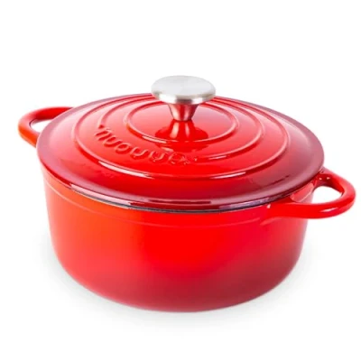 Afbeelding van Gietijzeren Pot met Deksel Anti aanbaklaag, Ovenbestendig, Geëmailleerde Braadpot Robuust Kookgerei Rood 2,9L Van Nuovva