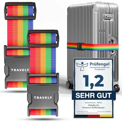 Afbeelding van Travely® Hoogwaardige kofferriem, bijzonder opvallend en veilig, inclusief 2 naamkaartjes, bagageband ideaal kruislings, delige set, bont