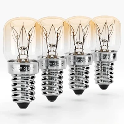 Afbeelding van greate. ovenlamp E14 15 W 4 pack ovenlampen tot 300 graden hittebestendig voor oven, grilloven, zoutlamp, magnetron gloeilamp oven met T22 capsule, 75 lumen en 2700 K