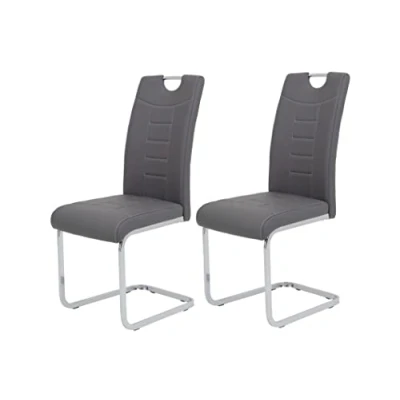 Afbeelding van Apollo Set van 2 schommelstoelen keukenstoel Ruby, kunstleer grijs, verzonken handgreep, metalen frame + handvat chroom, 140 kg belastbaar
