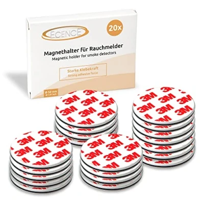 Afbeelding van ECENCE rookmelder magneethouder 20 stuks zelfklevende voor Ø 50 mm snelle &amp; veilige montage zonder te boren of schroeven, alle brand en rookmelders