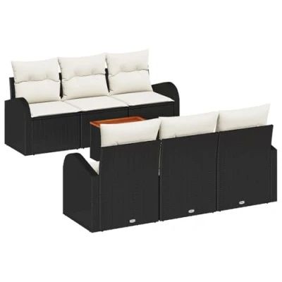 Afbeelding van vidaXL 7 delige Tuin Sofa Set met Kussens in Zwart Poly Rattan Acacia