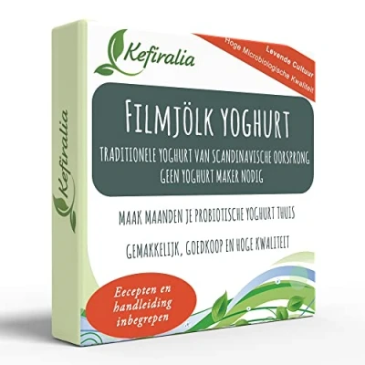 Afbeelding van Filmjolk yoghurtferment (onbeperkt herbruikbaar) + handleiding recepten hulp en advies in het Spaans. KEFIRALIA®