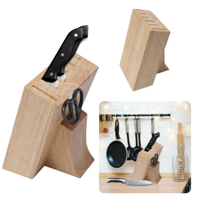 Afbeelding van Cheqo® Messenset met Messenblok Messen Houten Blok 6 &amp; Schaar Keukenmessen en Keukenschaar