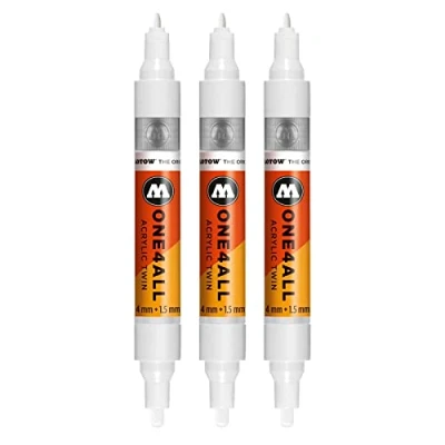 Afbeelding van Molotow One4All acryl Twin Marker (lijndikte 1,5 mm en 4 mm, zeer dekkend permanent) 3 stuks kleur 160 signaalwit