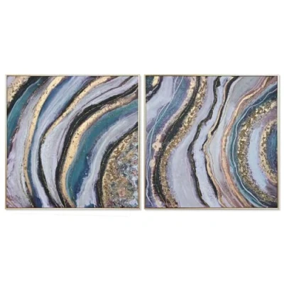 Afbeelding van Schilderij Home ESPRIT Blauw Gouden polyestyreen Canvas Modern 82 x 4,5 cm (2 Stuks)
