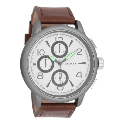 Afbeelding van OOZOO Timepieces Titanium horloge met donker bruine leren band C7875