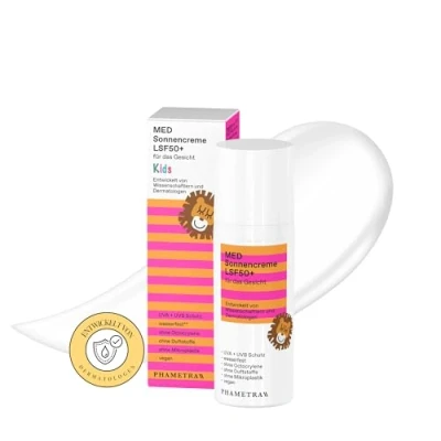 Afbeelding van Phametra MED Zonnecrème SPF 50+ KIDS Zeer hoge bescherming voor de allergische en gevoelige huid Zonder octocrylene UVA + UVB Waterdicht parfum Veganistisch microplastics 50ml