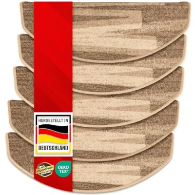 Afbeelding van casa pura Trapmatten voor binnen, zelfklevend, halfrond, beige, 15 stuks, traptredematten, 65 x 23,5 cm, modern design traptapijt (Via Veneto)