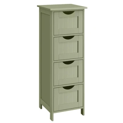 Afbeelding van VASAGLE badkamerkast, zijkast met 4 laden, 30 x 82 cm, voor badkamer, woonkamer, eetkamer, keuken, modern, lauriergroen LHC040C02