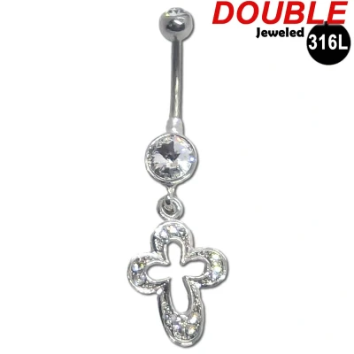 Afbeelding van Navelpiercing Chirurgisch staal met Kruis CZ Zirconia stenen Double Jeweled