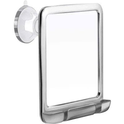 Afbeelding van MIRRORVANA anti condens douchespiegel voor het scheren met scheermeshouder, sterke zuigkracht en 360 draaibaar, onbreekbaar ontwerp, 20,3 cm x 17,7 (chroom)