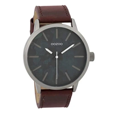 Afbeelding van OOZOO Timepieces Titanium horloge met roodbruine leren band C9603