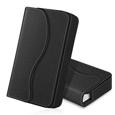 Afbeelding van Fintie Visitekaarthouder, kaartenetui, premium kunstleer, handgemaakte creditcardhoes met magneetsluiting voor dames en heren, zwart, 10*6*2 cm, Modern