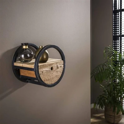 Afbeelding van Hoyz Wandschap Circular Ø30 Met Lade Hout Bruin