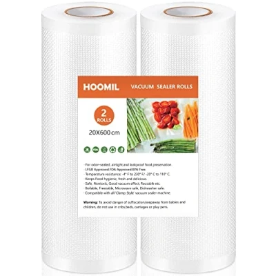 Afbeelding van HOOMIL Vacuümfolie vacuümzakken 20 cm x 600 / 2 rollen, BPA vrije voor alle levensmiddelen vacumeerapparaten
