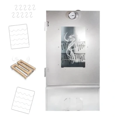 Afbeelding van LEMODO roestvrij stalen rookoven 80 x 39,5 27,5 cm, rookkast en rookslak, koudrokeroven met grote rookkamer, tafelrookoven (rookoven staal cm + rooksmok)