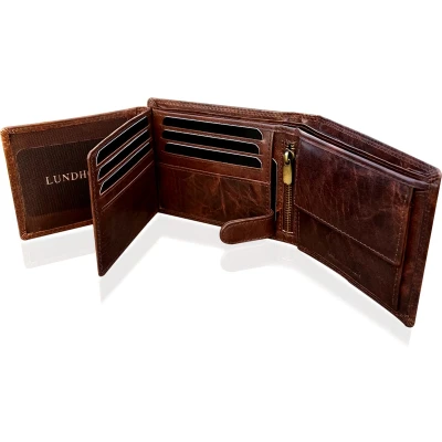 Afbeelding van Lundholm Portemonnee heren luxe leer RFID anti skim Sundsvall serie portefeuille mannen cadeautjes cadeau voor man Billfold Bruin