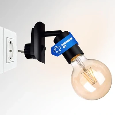 Afbeelding van Trango stekkerlamp 11 059A incl. 1x 4 watt 2500K goud warmwit E27 LED lamp in mat zwart *ANNA* fittinglamp, leeslamp, nachtlampje, wandlamp, keukenlamp,