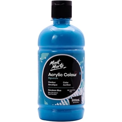 Afbeelding van MONT MARTE Signature Cerulean blauwe acrylverf, 500 ml, semi matte afwerking, geschikt voor canvas, hout, stof, leer, karton, papier, MDF en ambachten