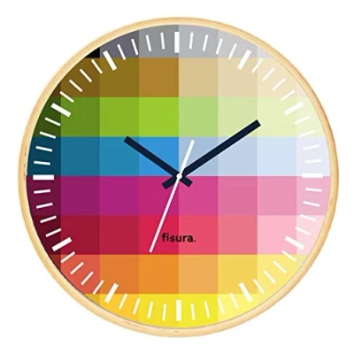Afbeelding van FISURA Originele wandklok &quot;Pixel&quot; moderne keukenklok meerkleurig 30 centimeter diameter hout glas 1 batterij AA