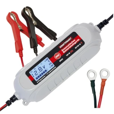 Afbeelding van Dino 136312 Acculader, 6 V/12 V 4 A, met Accutester en Druppellading, Comfortstekker, Ringoogkabel Accuklemmen, Grijs