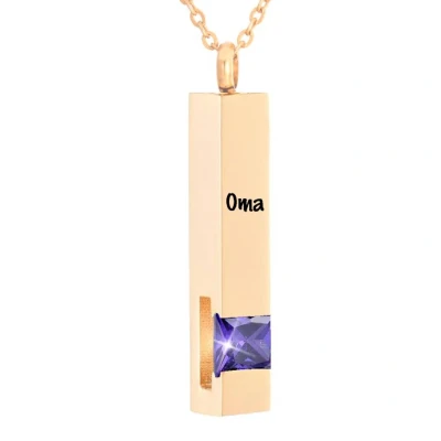 Afbeelding van Luxe Ashanger Met Ketting En Gravering Oma Assieraad Rosegoudkleurig Paarse Steen As Gedenksieraad Urn Incl. vuller