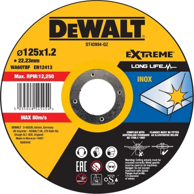 Afbeelding van DeWalt Accessoires Extreme 2X Doorslijpschijf INOX 125 x 1.2 22,2mm DT43904 QZ