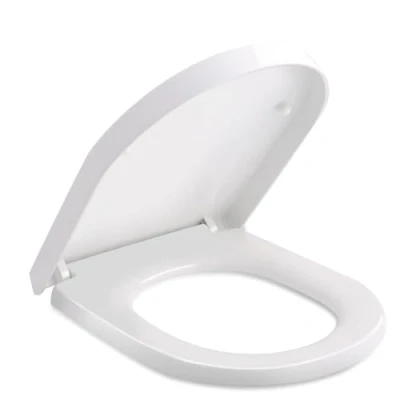 Afbeelding van Himimi wc bril, universele toiletbril, D vorm, bril met valrem, metalen scharnier, 360 graden verstelbaar, gemakkelijk te verwijderen en reinigen (450 x 361 53 mm)