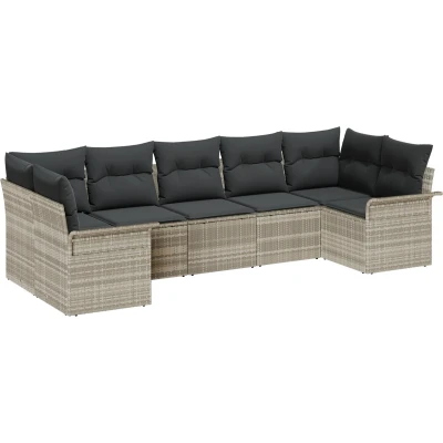 Afbeelding van vidaXL 7 Delige Tuin Sofa Set met Kussens Lichtgrijs Poly Rattan