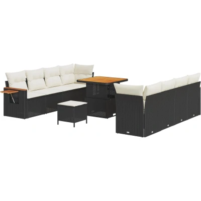 Afbeelding van vidaXL 11 delige Tuin Sofaset met Kussens Zwart Poly Rattan Acacia
