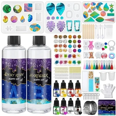 Afbeelding van Epoxyhars kit,Epoxyhars Craft Kit,500 ml Hars gietset met Accessoires,voor doe het zelf Halskettingen,Oorbellen,met Maatbeker