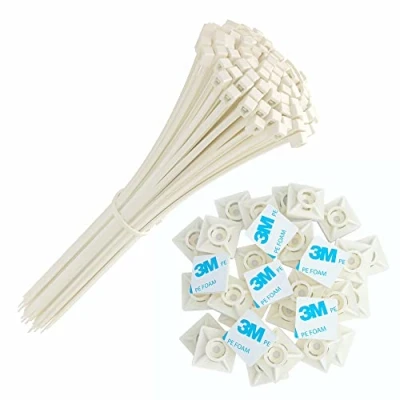 Afbeelding van intervisio Set kabelbinders 200 mm x 2,5 mm, wit, 100 stuks en zelfklevende sokkel voor kabelbinders, 19 wit naturel, 50