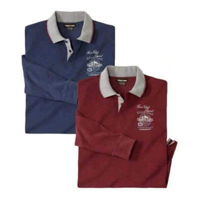 Afbeelding van ATLAS FOR MEN Set van 2 poloshirts voor heren met lange mouwen Sport Chic verkrijgbaar in grote maten M tot 5XL, Bordeaux en marineblauw, 5XL