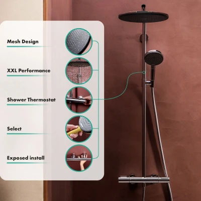 Afbeelding van hansgrohe Raindance Alive S Puro Douchesysteem met thermostaat, regendouche (300 mm) douchekraan, handdouche (3 jets), doucheslang, glijstang en douchekop, polished gold optic, 24592990