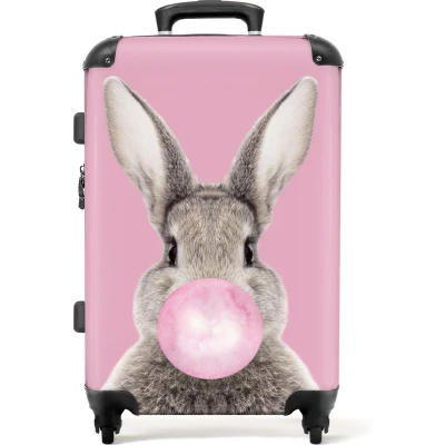 Afbeelding van NoBoringSuitcases.com Grote koffer Kinderkoffer roze meisjes XL Reiskoffer met 4 wielen Trolley op wieltjes 60 liter Rolkoffer groot kinderen Ruimbagage valies 20kg Reisbagage large Suitcase medium Bagagetrolley middelmaat slot