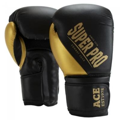 Afbeelding van Super Pro Combat Gear ACE (kick)bokshandschoenen Zwart/Goud 16oz
