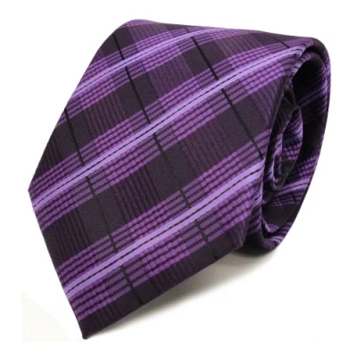 Afbeelding van TigerTie Designer stropdas in gestreept patroon stropdasbreedte 8 cm, Violet Paars Lila Zwart, Krawattengröße: ca. Länge 150 Breite cm