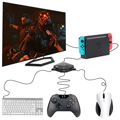 Afbeelding van Bedrade toetsenbord en muisadapter voor Nintendo Switch/PS4/PS3/Xbox One/Xbox 360 hostserie, led indicator, USB aansluiting, gameconsole, muis toetsenbordconverter