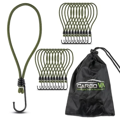 Afbeelding van CargoVA® 20 spanrubbers met haken en praktische tas expanderhaak voor dekzeilen netten, olijfgroen cm [20 stuks]