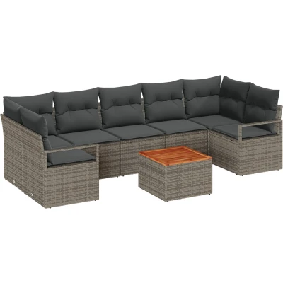 Afbeelding van vidaXL 8 delige Tuin Sofa Set met Kussens Grijze Poly Rattan Acacia