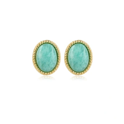 Afbeelding van My Bendel goudkleurige oorstekers Met Amazonite edelsteen 5 mm luxe cadeauverpakking
