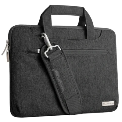 Afbeelding van TECHGEAR Sleeve Case voor 11 12,3 inch Laptops, Draagbare Multifunctionele Laptop hoes met Verstelbare Schouderriem, Bagageband en Onderdrukbare Handgrepen, Organizer Hoesje Zakken ZWART